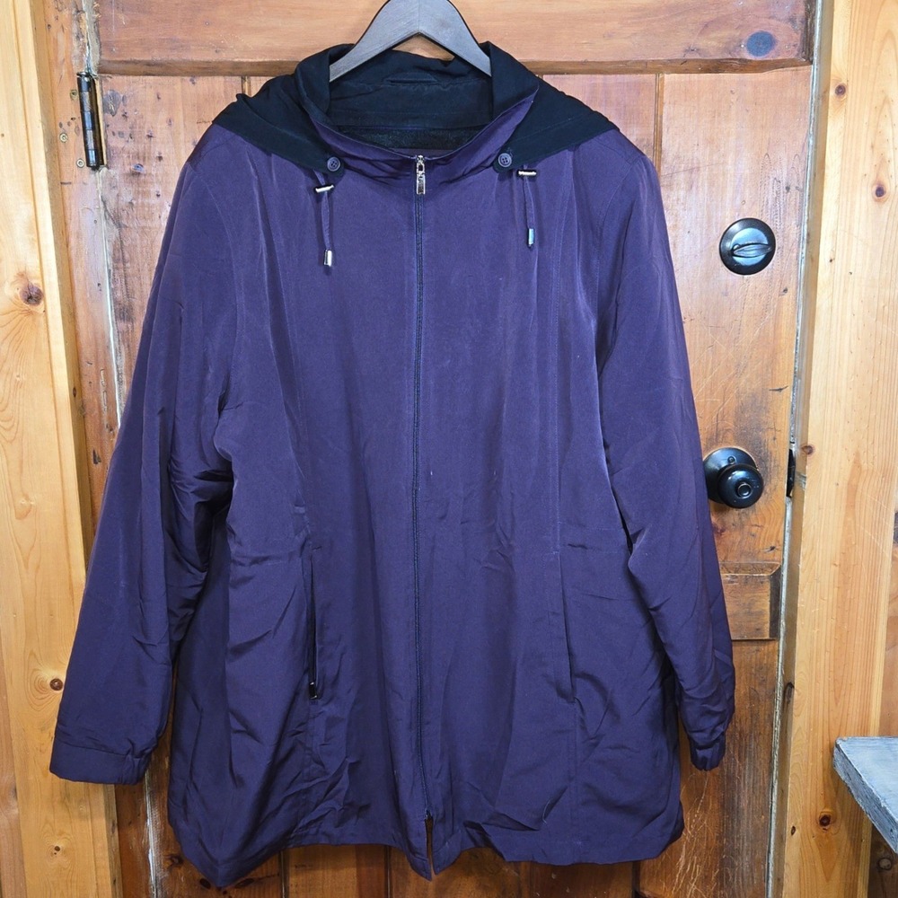 London Fog Womens 3X Purple Hooded‎ Zip Up Jacket Water Resistant Lined Warm - Picture 2 of 7